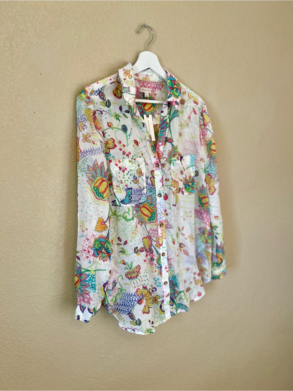 NWT Anthropologie Pilcro Multicolor ButtonUp Shirt Modal Size Small Boho Floral - Picture 3 of 9